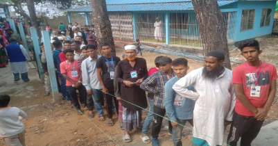 Long line of voters at polling station in Sylhet