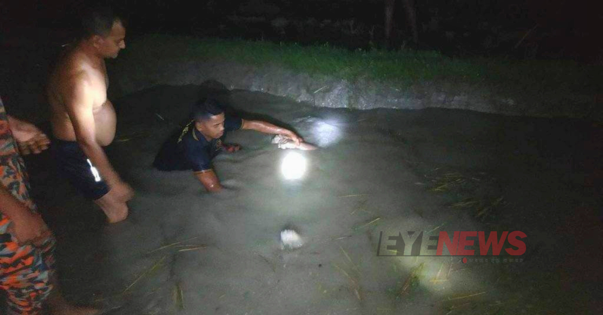 ডোবার পানি থেকে লা শ উদ্ধার করছেন ফায়ার সার্ভিস কর্মীরা। ছবি- আই নিউজ