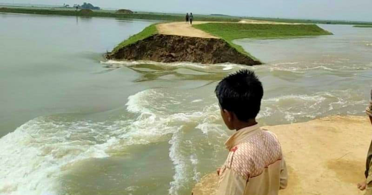 হাওরে পানি বাড়ায় ভেঙে গেছে সুরক্ষা বাঁধ। ছবি- সংগৃহীত